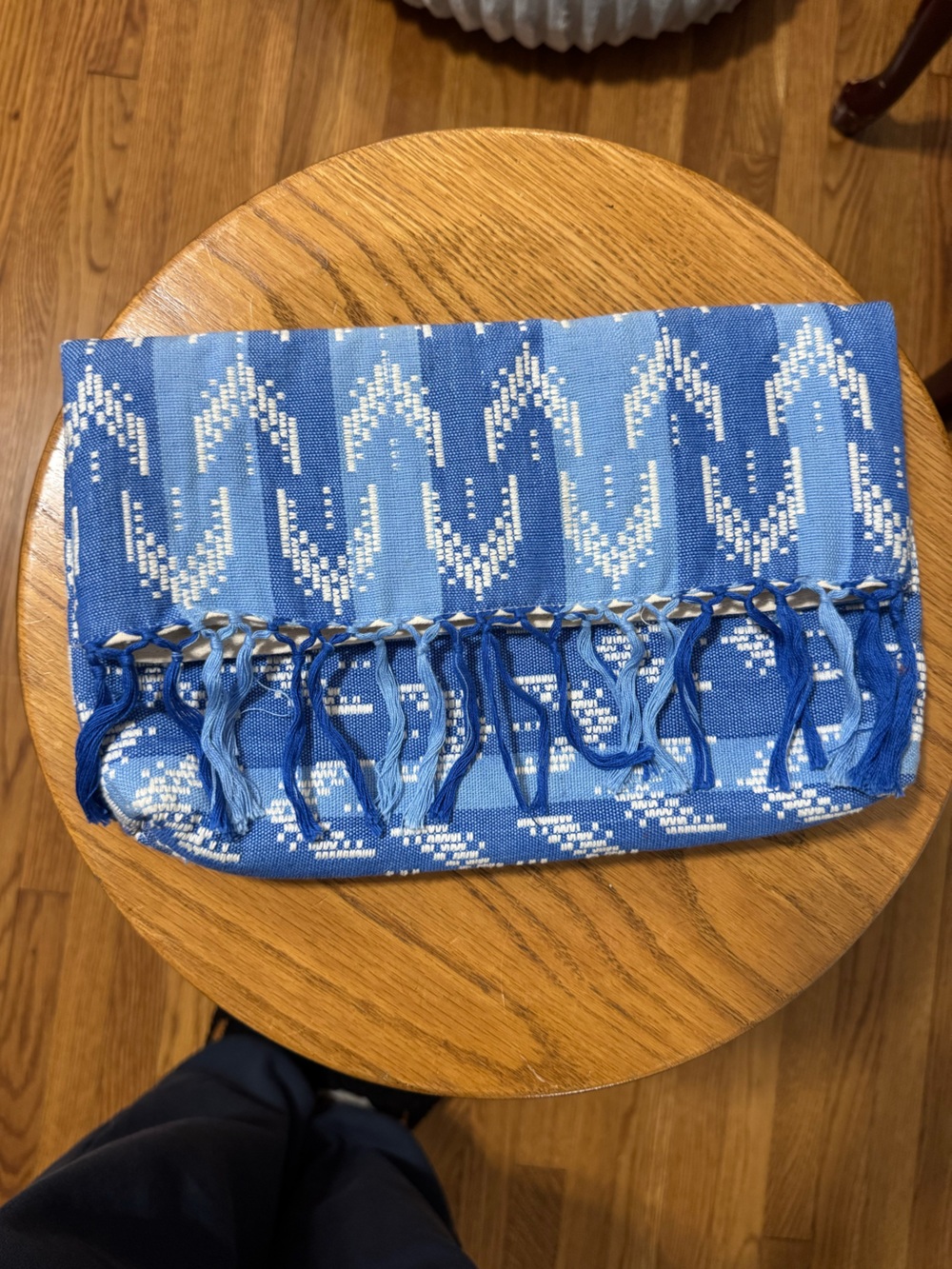 Blue Patterned Fringe Clutch Bag